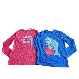 Cat and jack boys Sz XL 16 2 long sleeve Christmas top bundle